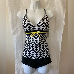 NWT South Point Black White and Yellow Tankini Swimsuit sz 12